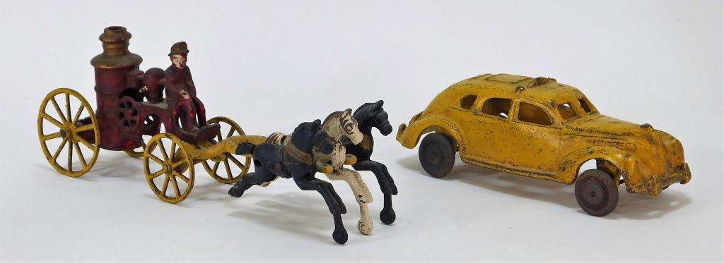 2 Arcade Hubley Cast Iron Taxi Fire Cart Toy Group (1 of 3)