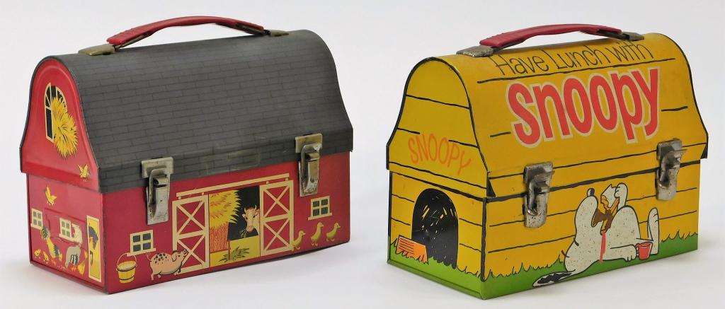 2PC Thermos Snoopy Farm House Tin Lunchbox Group (1 of 4)