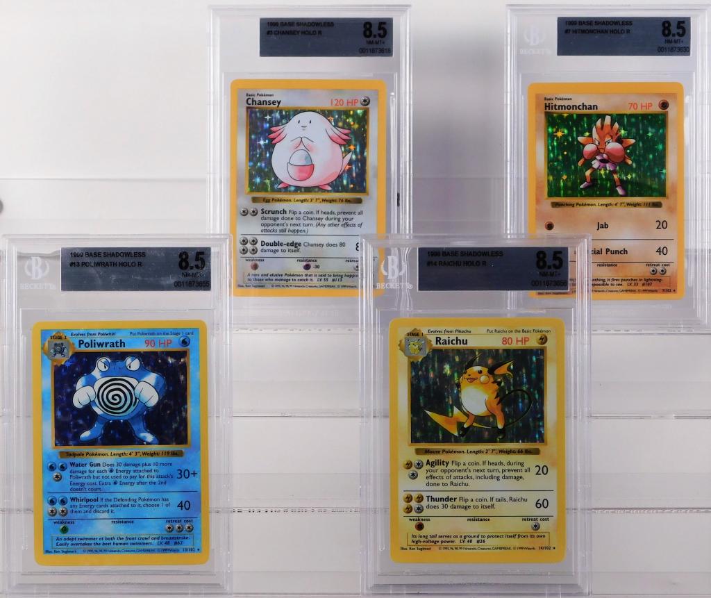 4PC 1999 Pokemon Base Shadowless BGS 8.5 TCG Cards (1 of 2)