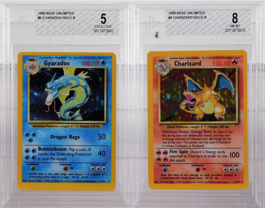2PC 1999 Pokemon Base Unl. Charizard Gyarados BGS (1 of 2)