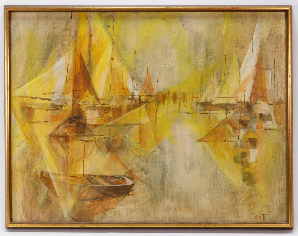 Benjamin Britt Modernist Harbor Sailboat Painting (1 of 4)