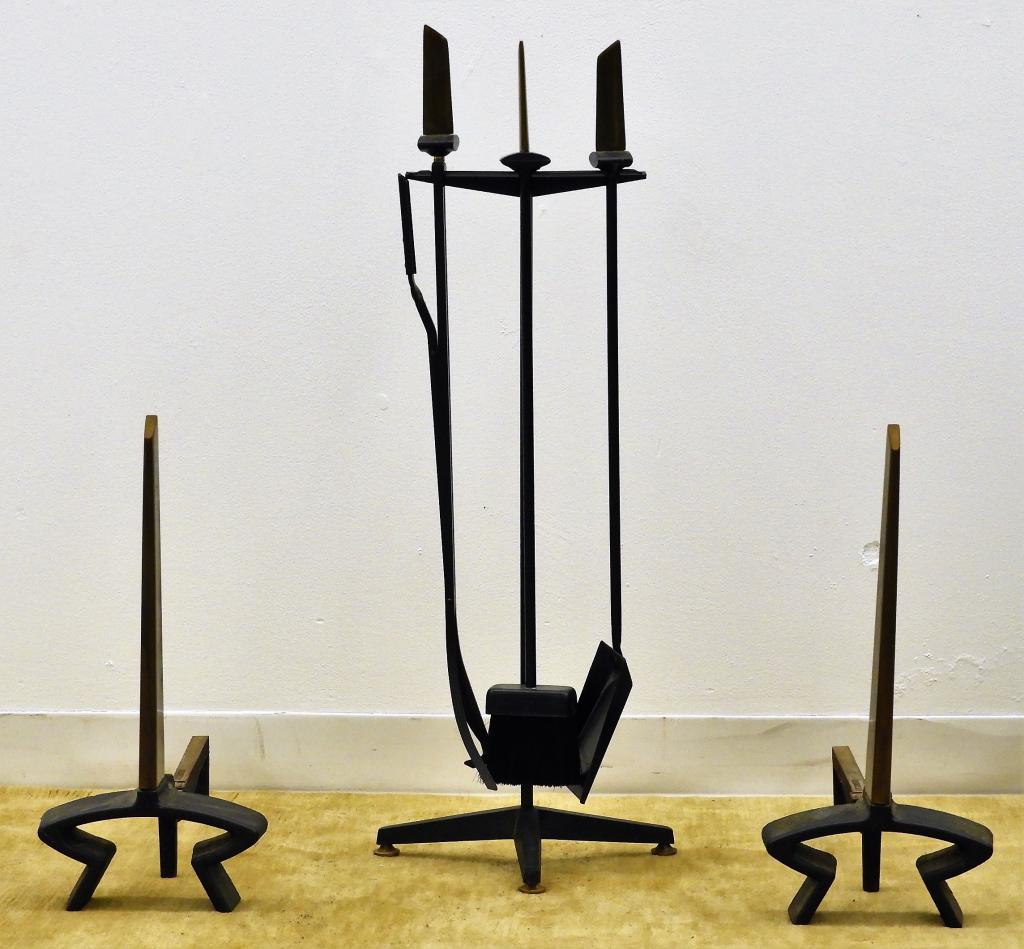 Donald Deskey Bennet MCM Cast Iron Andirons Tools (1 of 5)