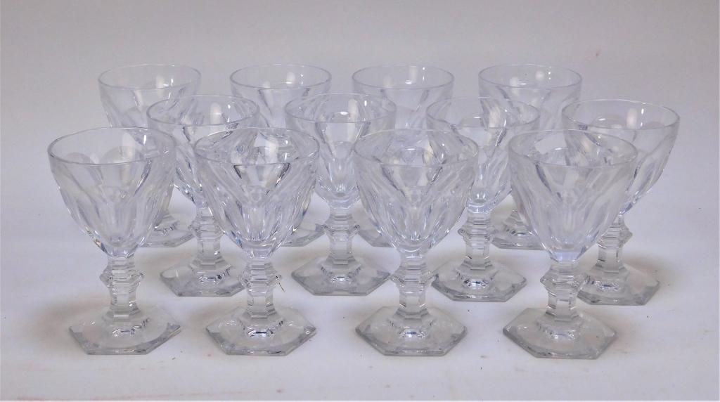 Set 12 Boxed Baccarat Harcourt White Wine Glasses: France,20th Century From a wonderful clean estate, a set of 12 Harcourt pattern crystal white wine glasses. Includes original boxes. Glasses 5 3/8",Boxes 14" x 10" x 8" From the estate of a Blackstone