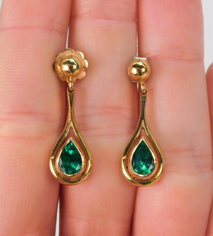 18K Gold Channel Set Pear Shape Emerald Earrings (1 of 6)
