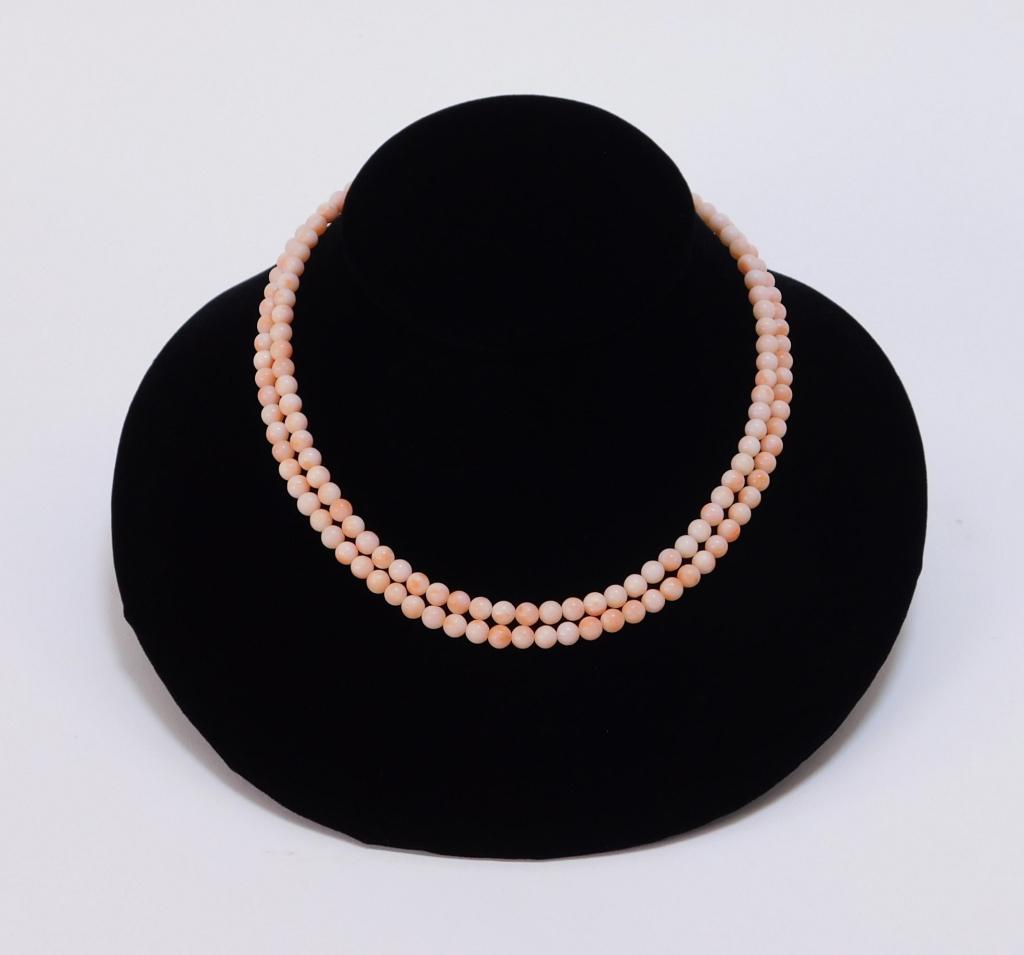 Chinese 14K Gold and Angel Skin Coral Necklace (1 of 5)