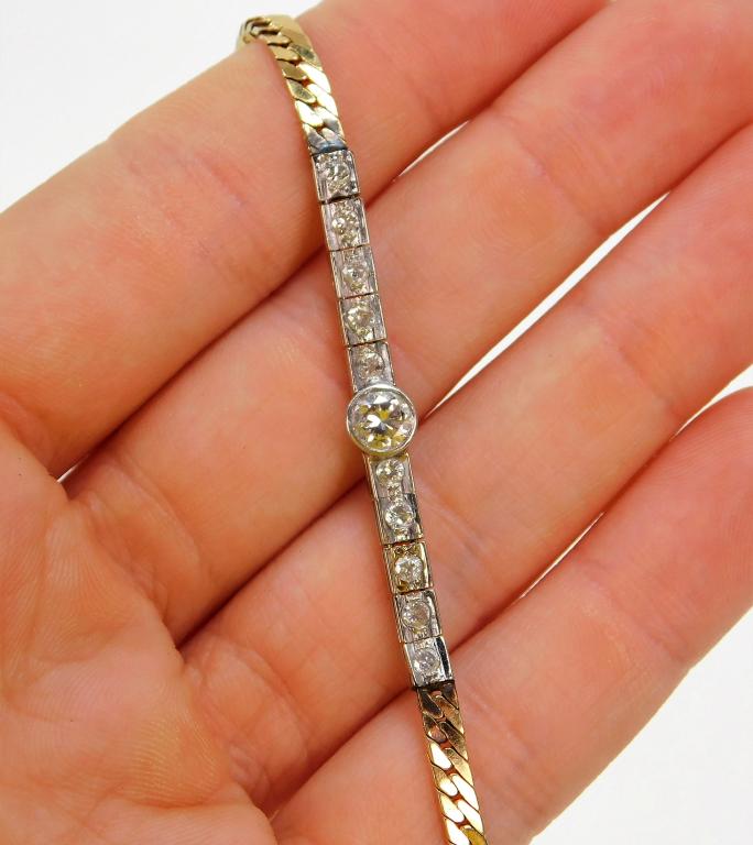 18K Yellow Gold Diamond Herringbone Bracelet (1 of 5)