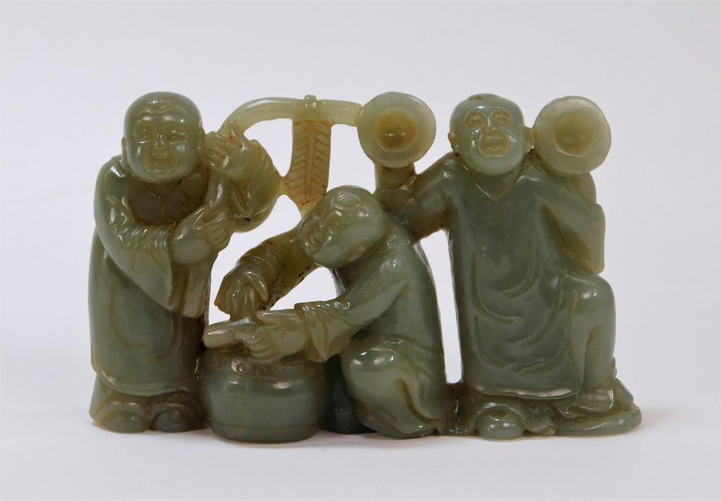 Chinese Hardstone Celadon Carving of Figures (1 of 5)