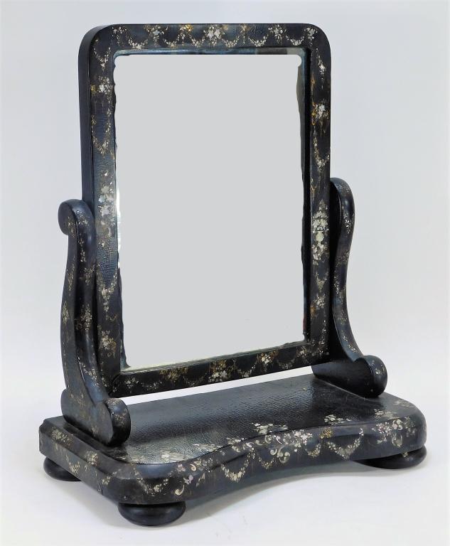 Chinese Export Black Lacquer MOP Dresser Mirror (1 of 10)
