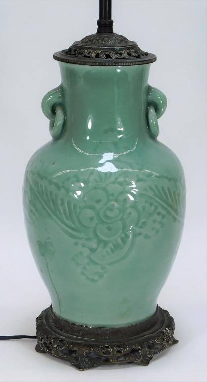Chinese Celadon Porcelain Vase Table Lamp (1 of 8)