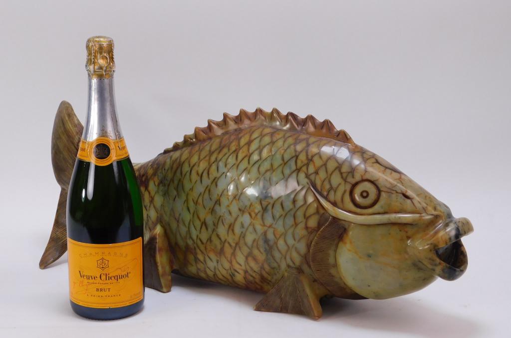 LARGE Chinese Carved Celadon Russet Jade Carp Fish (1 of 8)