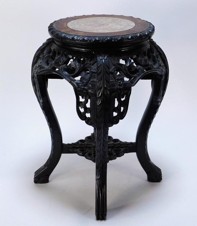 Chinese Carved Hardwood Marble Table Stand (1 of 7)