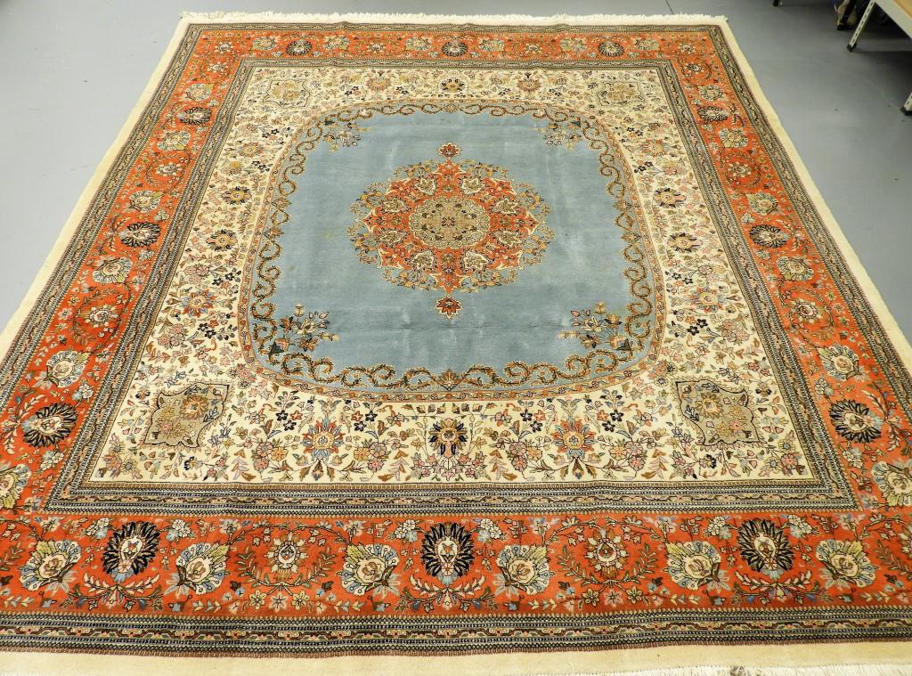 LARGE Oriental Tabriz Blue Rust Wool Carpet Rug (1 of 6)