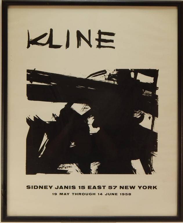 Franz Kline Sidney Janis Gallery Exhibition Poster: Franz Josef Kline,Massachusetts, New York,1910-1962 Original exhibition poster for Franz Kline at Sidney Janis Gallery, New York, May-June, 1958. Sight 26 5/8" x 21 3/4",Frame 28 1/4" x 23"