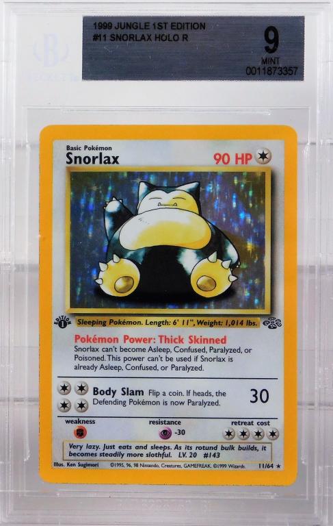 1999 Pokemon Jungle 1st Ed. Snorlax Bgs 9 Card
