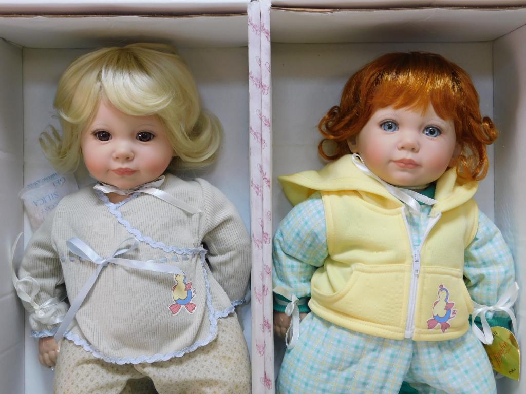 2 Effanbee Redhead and Blonde Baby Dolls: China,Modern Includes A Day in the Sun with Gorbie and Shopping with Mommy and Gorbie dolls with original clothes, shoes, and accessories. Both missing paperwork. Vinyl,19" long