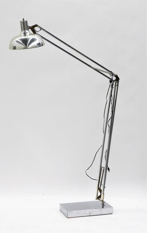 George Carwardine MCM Modern Anglepoise Floor Lamp: ,England,20th Century Anglepoise adjustable floor lamp with polished aluminum finish.84" tall max, at knuckle 48",,MetalFrom the collection of a Providence, Rhode Island gentleman.