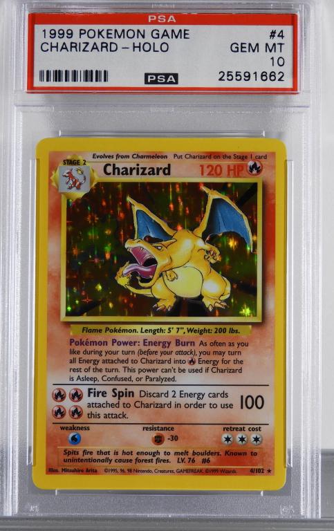 1999 Pokemon Base Unlimited Charizard PSA 10: United States,1999 1999 Pokemon Base Unlimited Charizard holographic trading card, PSA 10 GEM MT. Overall good condition.,PSA case 5 1/4" x 3 1/8"