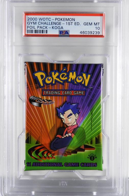 Pokemon Gym Challenge 1st Ed Koga Foil Pack PSA 10: United States,2000 2000 Wizards of The Coast Pokemon Gym Challenge 1st edition Koga trading card foil pack, PSA 10 GEM MT. Overall good condition.,PSA case 7" x 4 1/4"