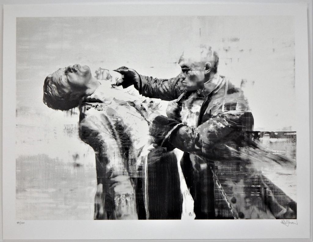 Conor Harrington Small Town Tale Screenprint: Conor Harrington Ireland, United Kingdom b.1980 Small Town Tale With A Global Punch, 2014, 1-color screenprint on Arches paper. Signed lower right and editioned "99/100" lower left. Paper 22" x 28 1/2
