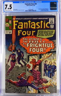 Marvel Comics Fantastic Four #36 CGC 7.5: United States.1965 Marvel Comics Fantastic Four issue 36 from March, 1965. The book featured the first appearance of Medusa and the Frightful Four. CGC 7.5 w/ Off-White/White Pages