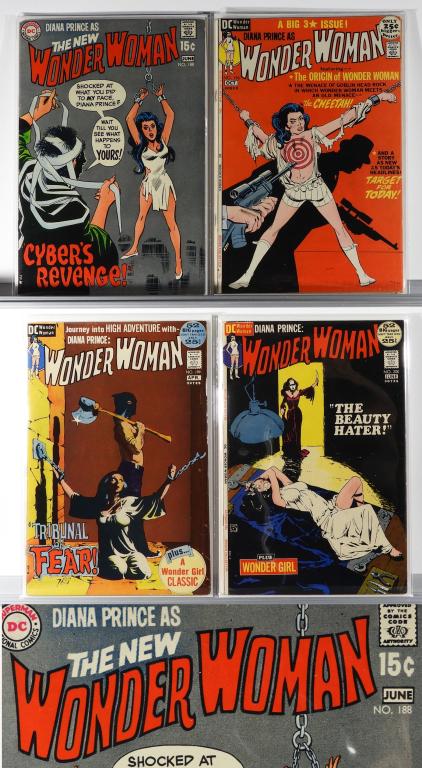 4PC DC Comics Wonder Woman #188-#200 Bondage Cover: United States.20th Century Group includes D.C. Comics Wonder Woman #188, #196, #199, and #200. All books range approximately 6.0-6.5 condition.