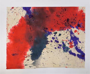 Taro Yamamoto Abstract Expressionist WC Painting: Taro Yamamoto,California, Connecticut, New York,1919-1994 Untitled expressionist composition of red, purple, and black splattered and mottled together. Watercolor on paper,19 1/4" x 24 3/8", Signed