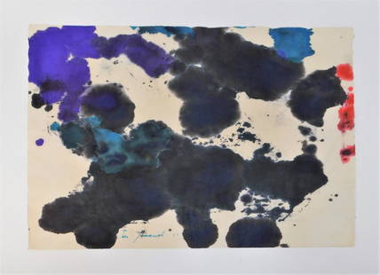 Taro Yamamoto Abstract Expressionist WC Painting: Taro Yamamoto,California, Connecticut, New York,1919-1994 Untitled expressionist composition of red, purple, blue, and black soak stains mottled together. Watercolor on paper,16 7/8" x 25", Signed