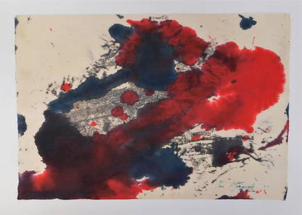 Taro Yamamoto Abstract Expressionist WC Painting: Taro Yamamoto,California, Connecticut, New York,1919-1994 Untitled expressionist composition of red and black soak stains mottled together. Watercolor on paper,17 1/8" x 24 3/4", Signed and dated