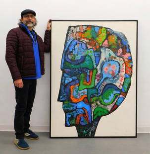 Lawrence Kupferman Abstract Expressionist Painting: Lawrence Kupferman Massachusetts,1909-1982 Abstracted profile of a head comprised of vibrant patchwork and mottled colors. Kupferman attended Boston's Museum School and Massachusetts College of Art