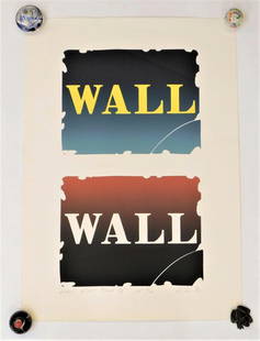 Robert Indiana Wall Right Stones III Lithograph: Robert E. Indiana New York,1928-2018 Bold yellow and white lettering encased in deep blue and red boxes. Lithograph on paper,Image area 32 1/2" x 19 1/4".Overall 49 1/2" x 29 5/8" Titled, numbered,