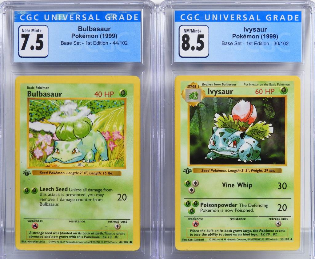 2PC Pokemon Base Set 1st Ed. Bulbasaur Ivysaur CGC (1 of 2)