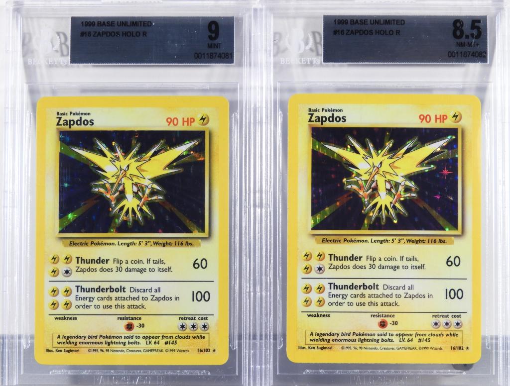 2PC 1999 Pokemon Base Unl. Zapdos BGS 9 8.5 (1 of 2)