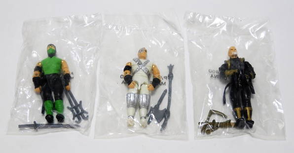 1994 Hasbro Mortal Kombat Reptile Kano Shang MISP: United States,1994 Group includes 1994 Hasbro Mortal Kombat Reptile (Green Paint), Shang Tsung, and Kano action figures, each factory sealed in original Hasbro plastic baggie. Each 6 1/4" x 3 5/8"