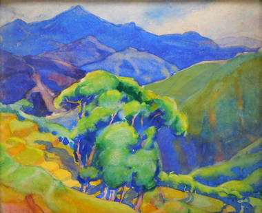 Margaret Patterson Landscape WC Painting: Margaret Jordan Patterson,Massachusetts,1867-1950 Impressionist landscape depicting vibrant foliage along a mountain path. Patterson studied in Boston alongside Charles Woodbury, Hermann Dudley Murphy