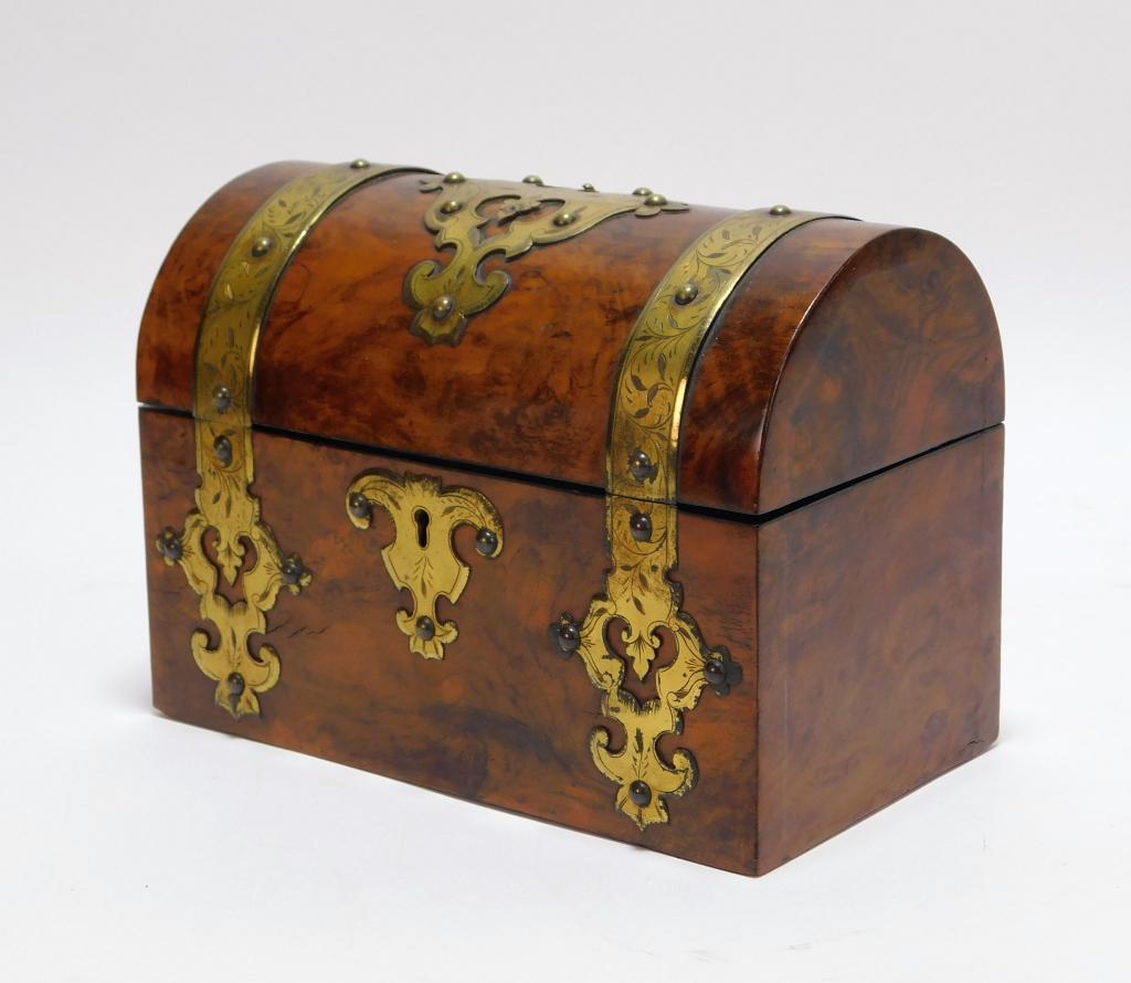 Victorian Burl Wood & Brass Tea Caddy (1 of 9)