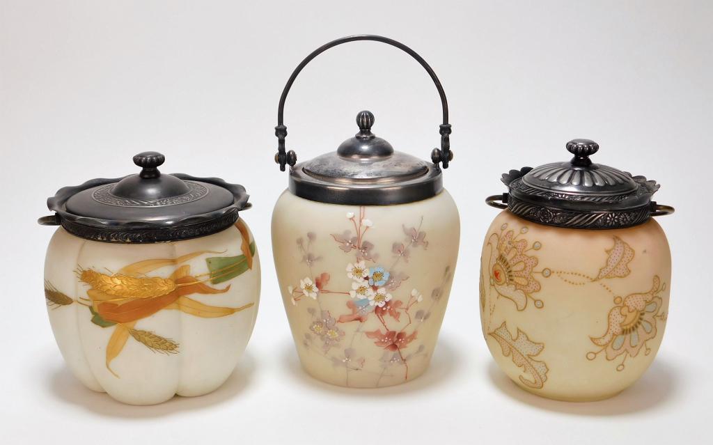 3PC Victorian Peach Blow Enameled Biscuit Jars (1 of 7)