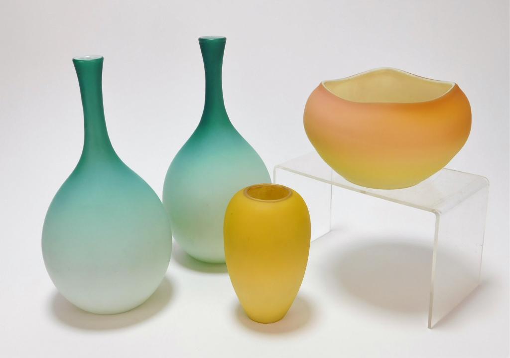 4PC Victorian Satin Glass Vases (1 of 8)