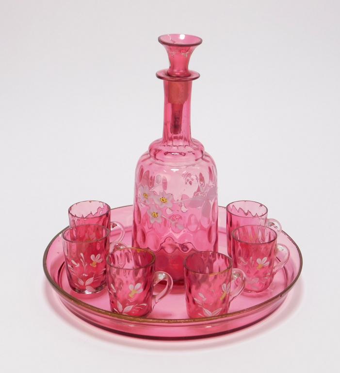 8PC Victorian Ruby Glass Cordial Set (1 of 10)