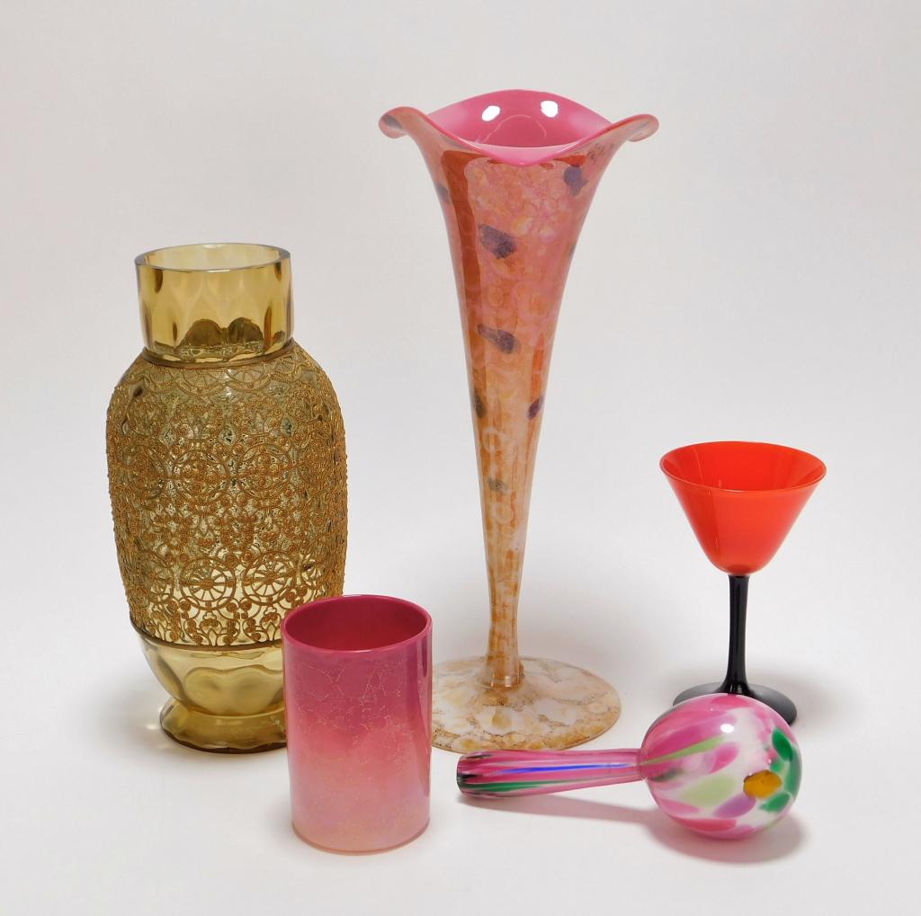 5PC Bohemian Art Glass Vase & Drinkware Group (1 of 9)