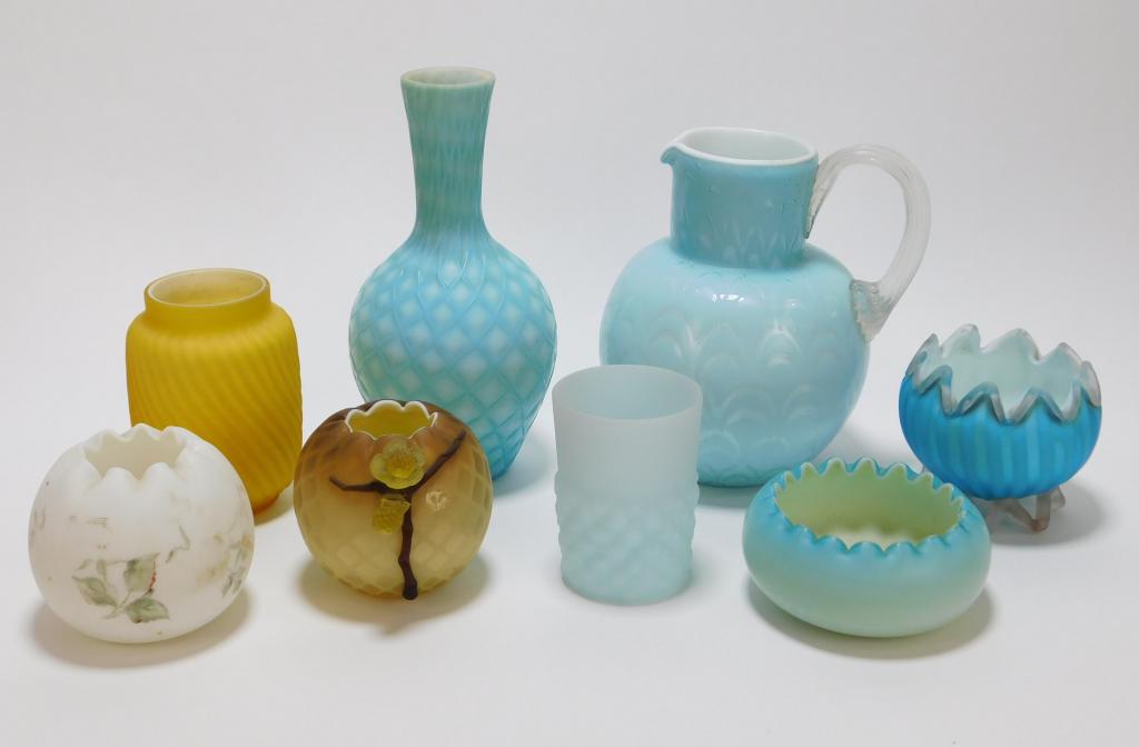8PC Victorian Satin Glass Vase Group (1 of 8)