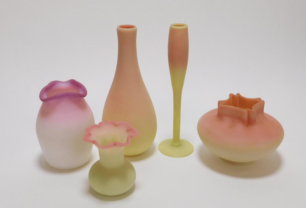 5PC Peach Blow Victorian Satin Glass Vases (1 of 6)