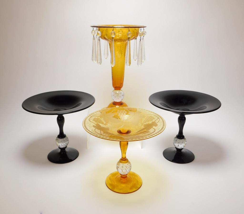 4PC Pairpoint Black & Amber Glass Tazza Group (1 of 6)