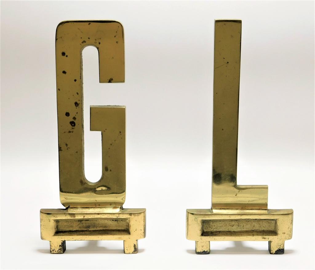 PR MCM LG Solid Brass Heavy Monogrammed Andirons (1 of 7)
