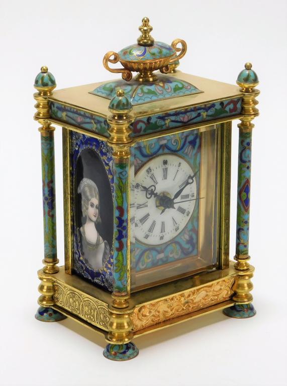 Brass Cloisonne Enamel Portrait Regulator Clock (1 of 9)