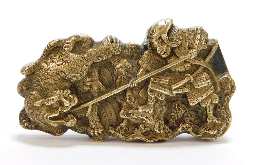 19C Japanese Gilt Bronze Scroll Weight (1 of 5)