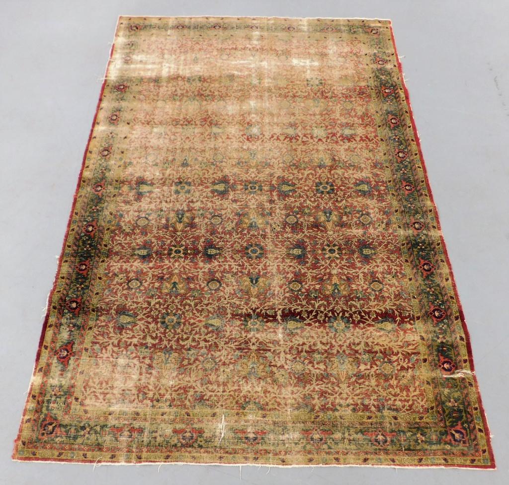 Antique Kerman Botanical Rug: ,Middle East,Late 19th- Early 20th Century Navy and ivory flower and tendril pattern over maroon field surrounded by floral borders. Wool,Approx. 7' 9" x 5', From the collection of a Watertown, Massac