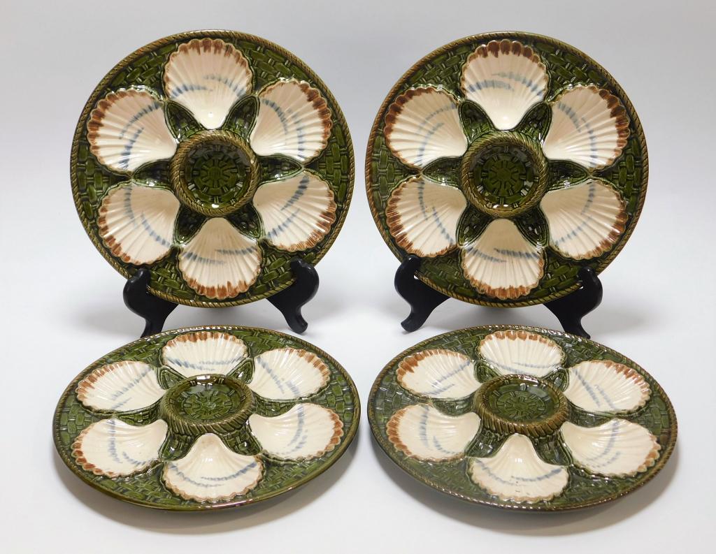 4PC Longchamp French Majolica Oyster Plates (1 of 9)
