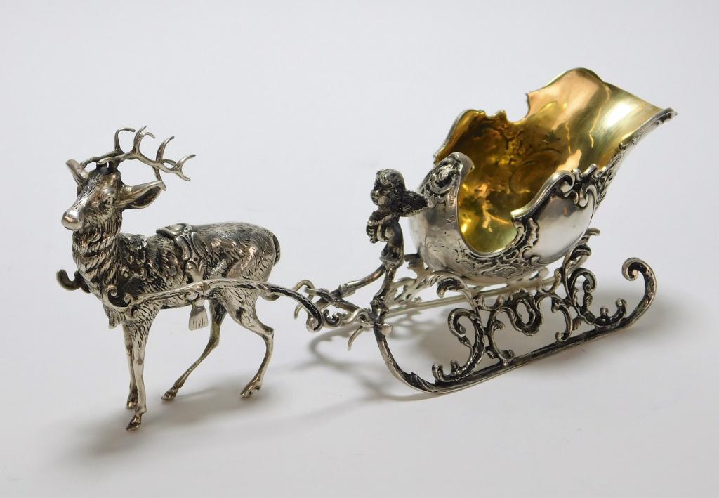 Antique German 800 Silver Reindeer & Sleigh (1 of 8)