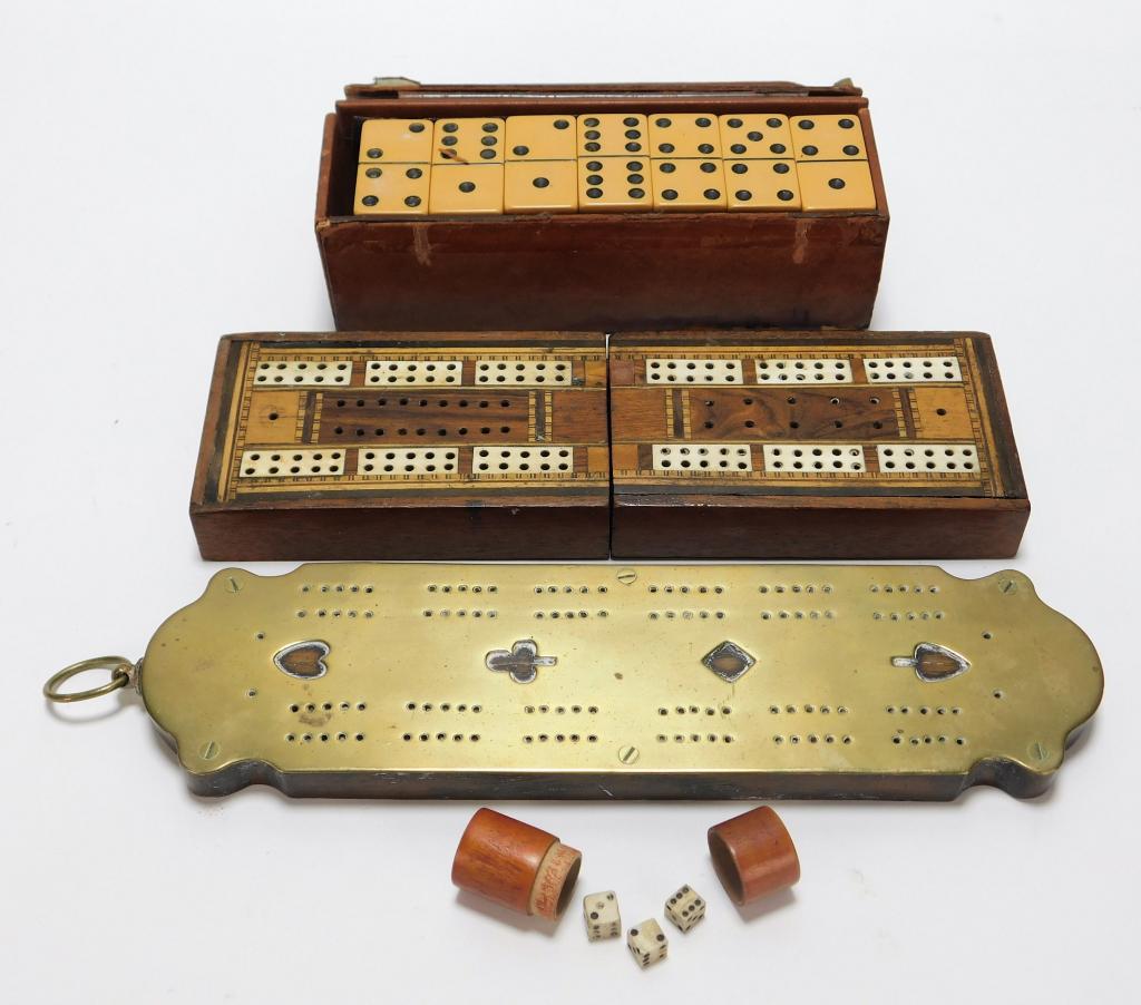 4PC Victorian Cribbage Boards & Dominos (1 of 7)