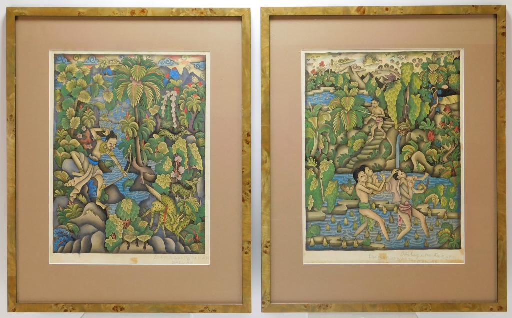 2PC Ida Bagus Ketut Warta Genre Scene WC Paintings (1 of 6)
